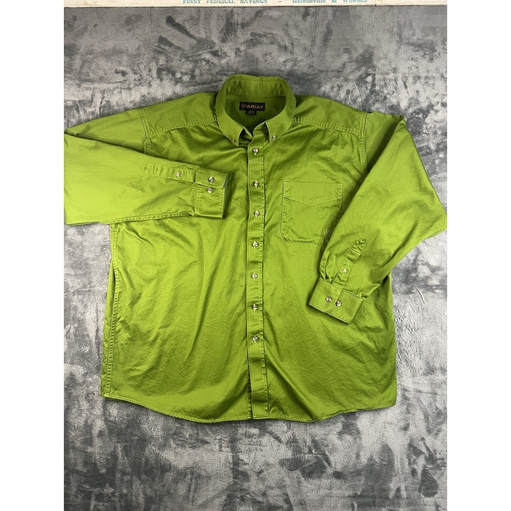 Ariat Men XXL 2XL Bright Green Long Sleeve Button Down Cotton Western Work Shirt